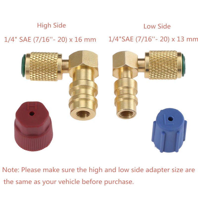 Aupoko R12 to R134 A High/Low AC Fitting Port Retrofit Conversion Adapter, Quick Coupler Valve A/C 90Â° Fitting, High and Low Side R-12 to R-134A Retrofit with 2PC Caps - Image 3